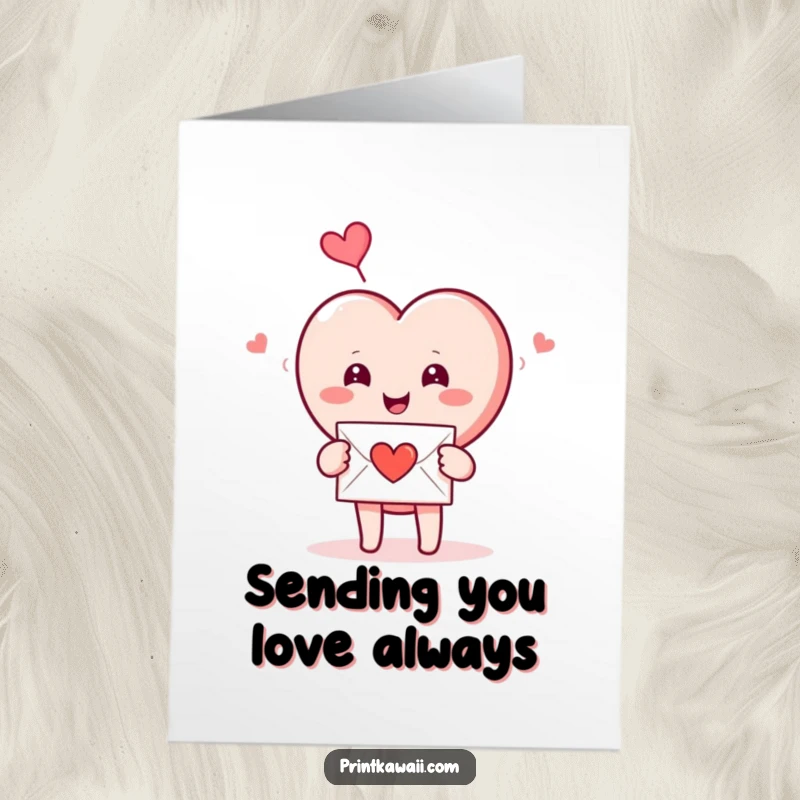 Funny Free Printable Birthday Card showing a smiling heart character joyfully opening a love letter, perfect for expressing affection.