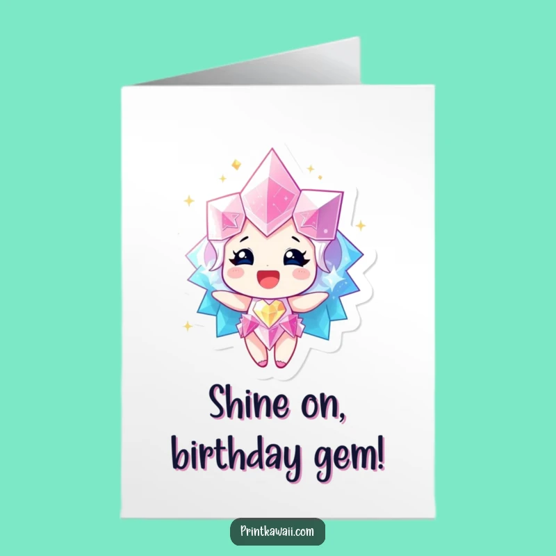 Free Printable Birthday Card: Sparkling Gem Happy Character Downloadable Gift