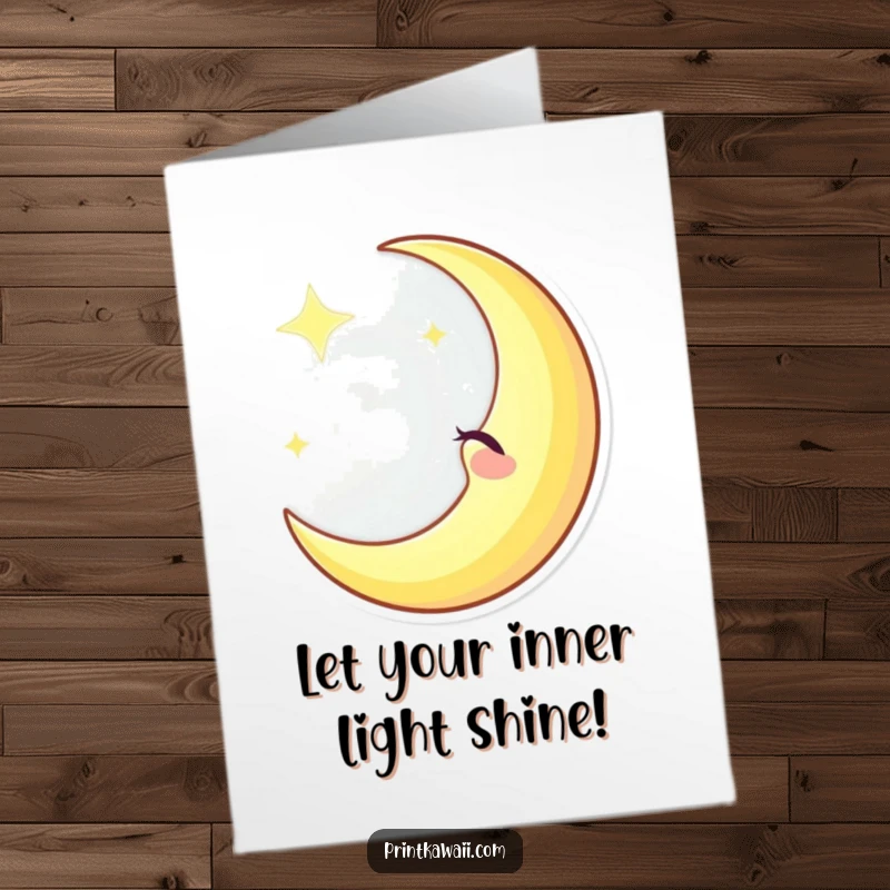 Funny free printable birthday card featuring a winking crescent moon character shooting a playful wink and emitting a soft, friendly glow.