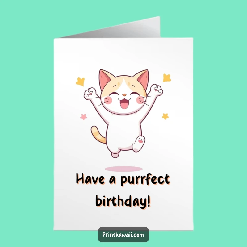 Free Printable Cat Birthday Card - Jumping Celebration for Funny Downloadable Fun