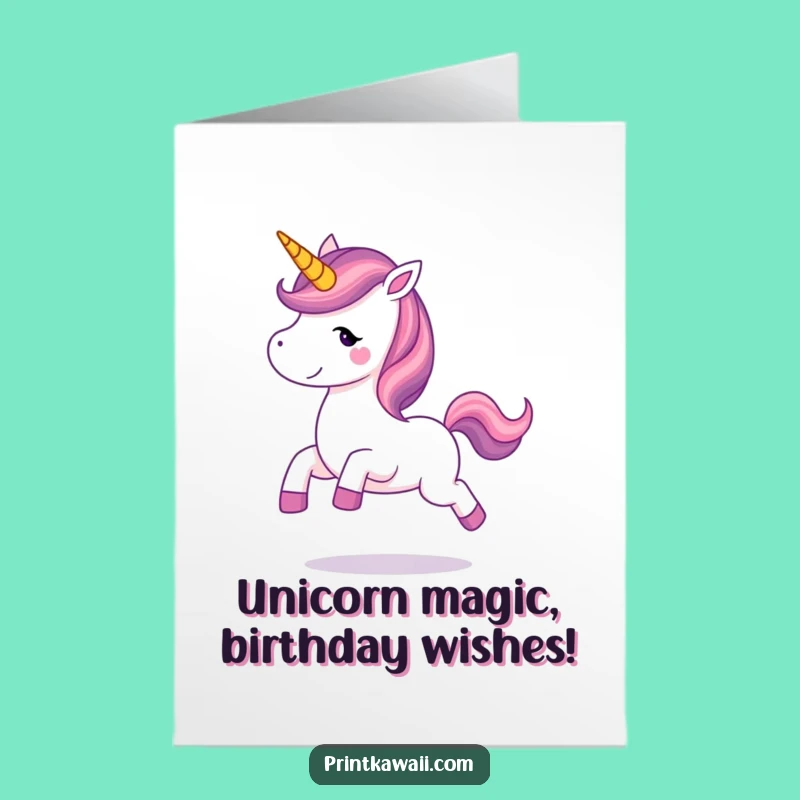 Free Printable Happy Unicorn Birthday Card - Magical Downloadable Greeting for Enchanting Celebrations