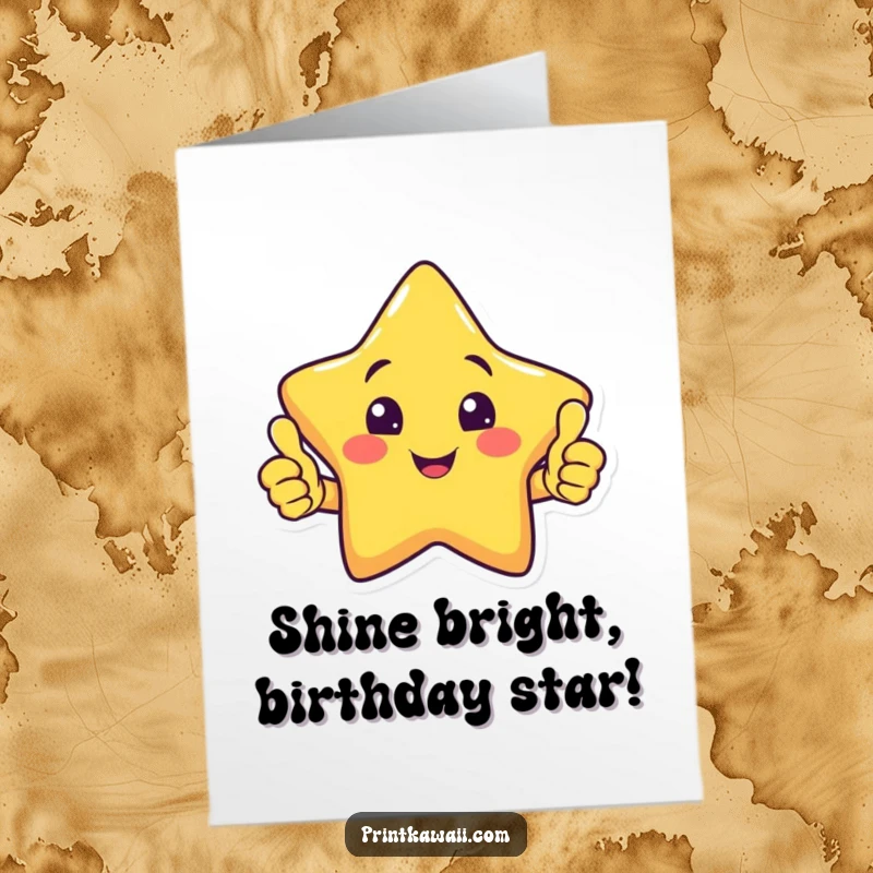 Funny Free Printable Birthday Card featuring a smiling star character giving a big double thumbs up.