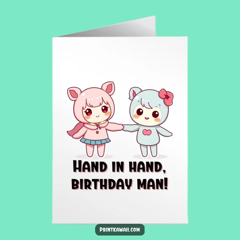 Sweet Free Printable Birthday Card: Two Cute Characters Holding Hands