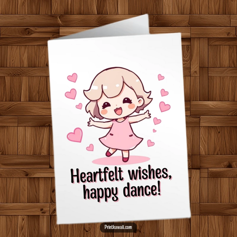 Funny Free Printable Birthday Card: Character dancing joyfully, leaving a trail of sparkling hearts, spreading birthday love.