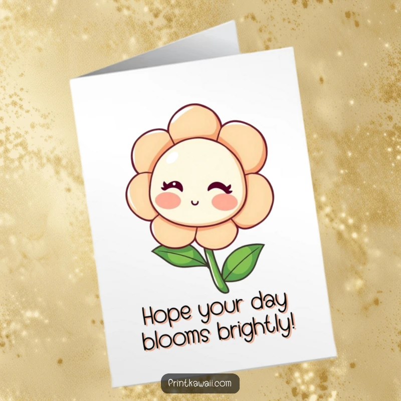Funny Free Printable Birthday Card featuring a shy, blushing flower character leaning sweetly inwards, perfect for a gentle wish.