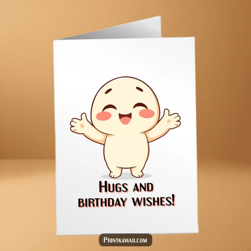Funny Free Printable Birthday Card: Smiling character offering a warm embrace with open arms, conveying birthday cheer and kindness.