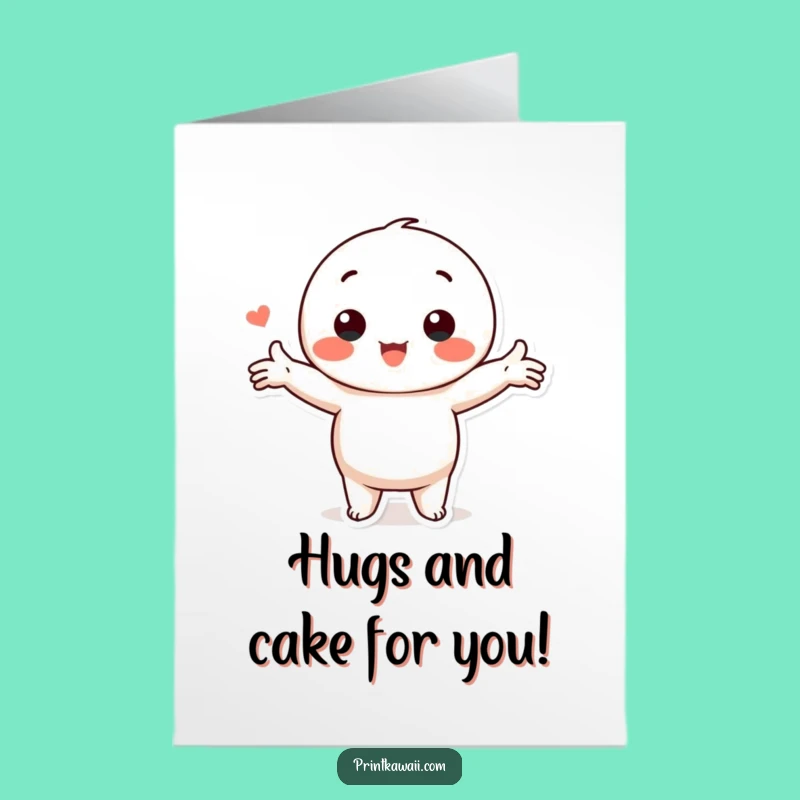 Free Printable Kawaii Love Hug Birthday Card for Warmest Wishes