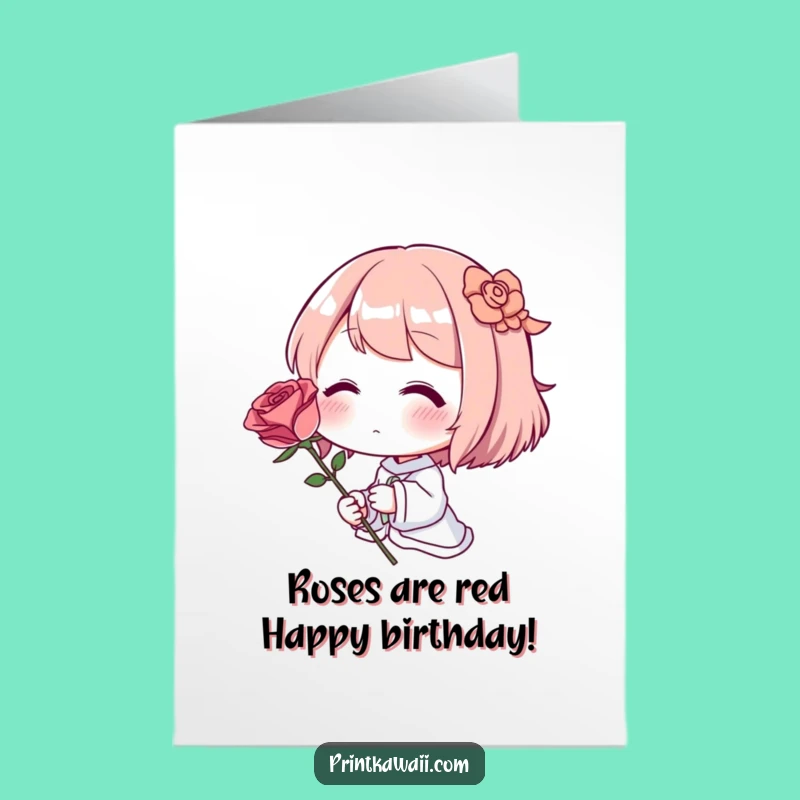 Sweet Free Printable Birthday Card: Blushing Rose Character - Instant Download