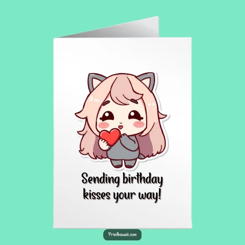 Funny Free Printable Birthday Card: Kissing Heart Character - Instant Download