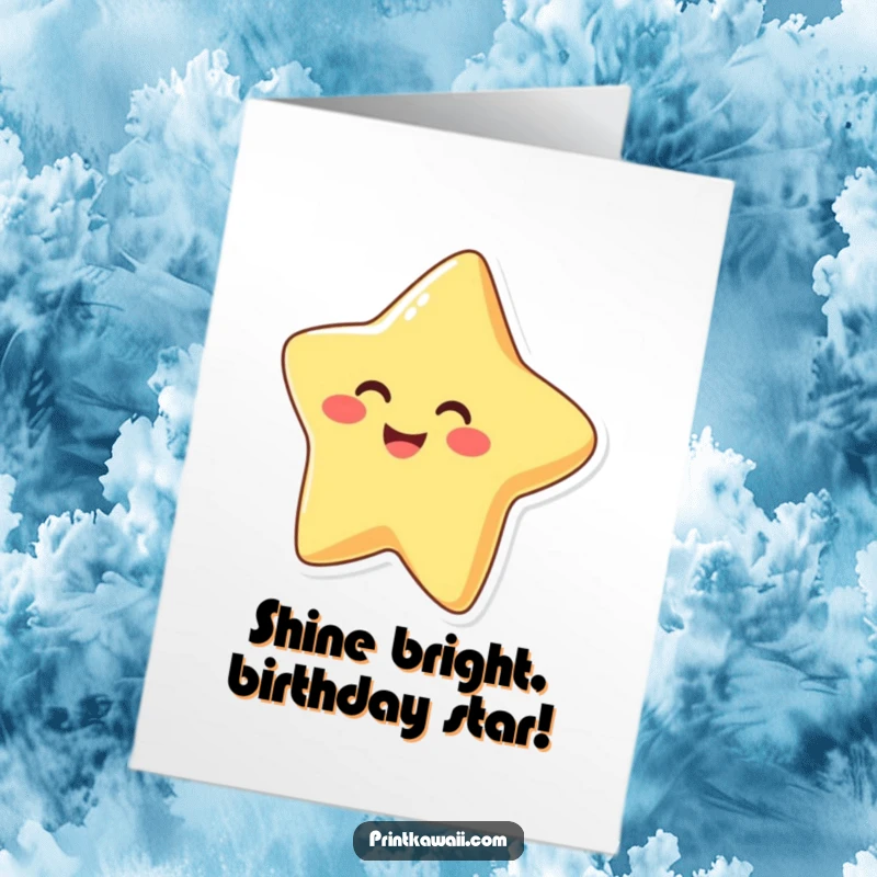 Funny Free Printable Birthday Card featuring a beaming star character spreading cheer, perfect for a downloadable celebration.