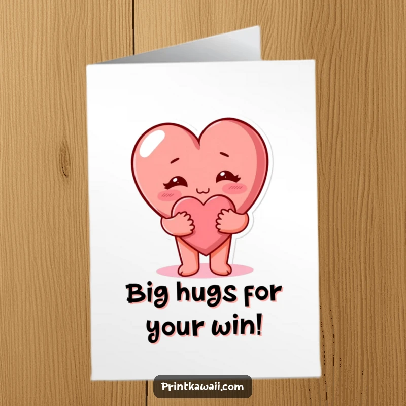 Funny Free Printable Congrats Card: A cute heart character embracing warmly, symbolizing heartfelt congratulations and support for an achievement.