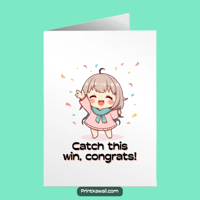Free Printable Congrats Card: Confetti Catching Character Funny Downloadable Gift