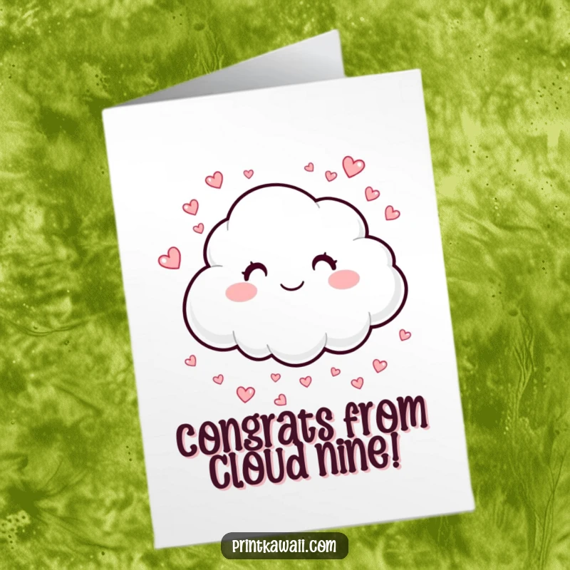 Free Printable Congratulations Card: A happy cloud character gently sprinkling small hearts.