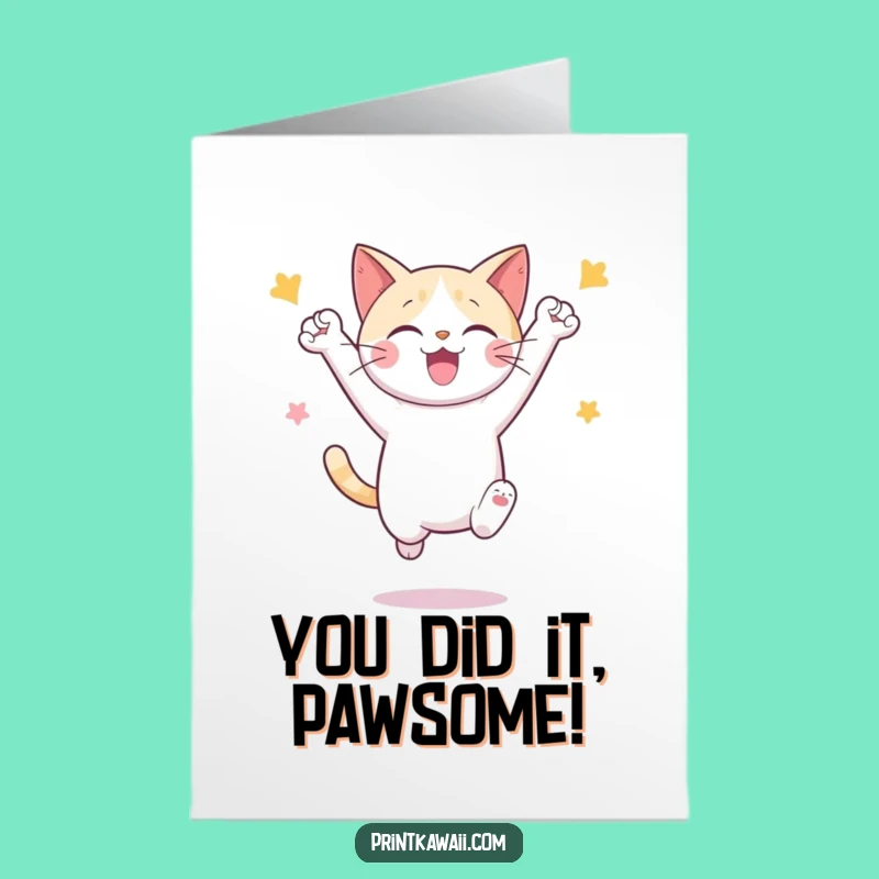 Free Printable Cat Congrats Card - Jumping Celebration for Humorous Downloadable Success