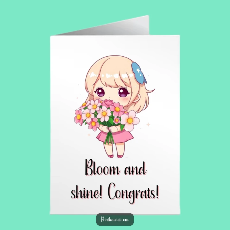 Free Printable Congrats Card: Floral Kawaii Bouquet - DIY Downloadable
