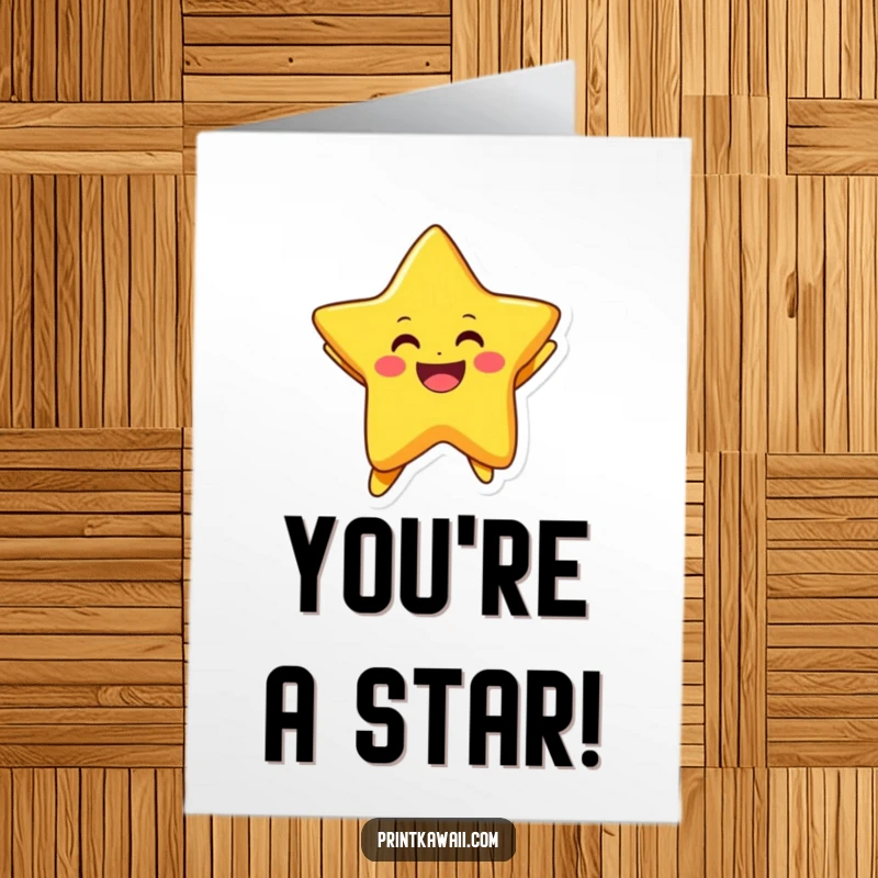 Funny Free Printable Congratulations Card featuring a smiling star character leaping joyfully to celebrate achievements.