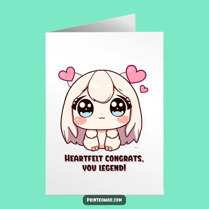 Free Printable Congrats Card: Sparkling Hearts Kawaii Funny Downloadable Gift!