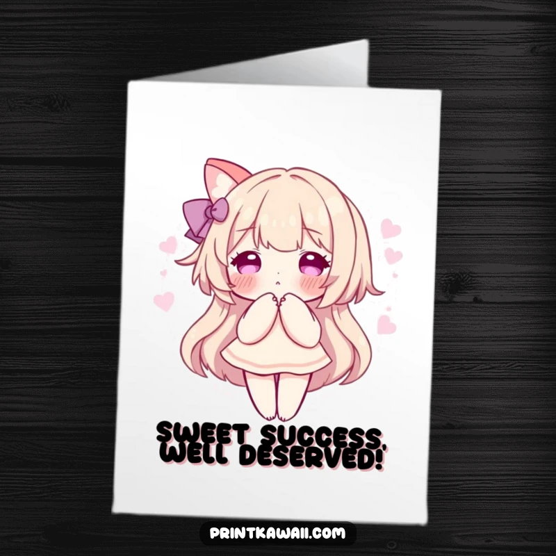 Funny Free Printable Congrats Card: Character in a sweet pose with a pink aura, spreading celebratory and humorous vibes for a gift.