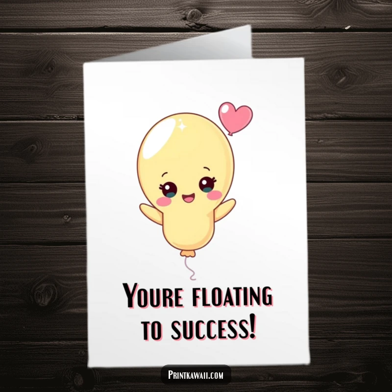 Funny Free Printable Congratulations Card: Pastel balloon character joyfully floating upwards, signifying awesome achievements. Great downloadable art.