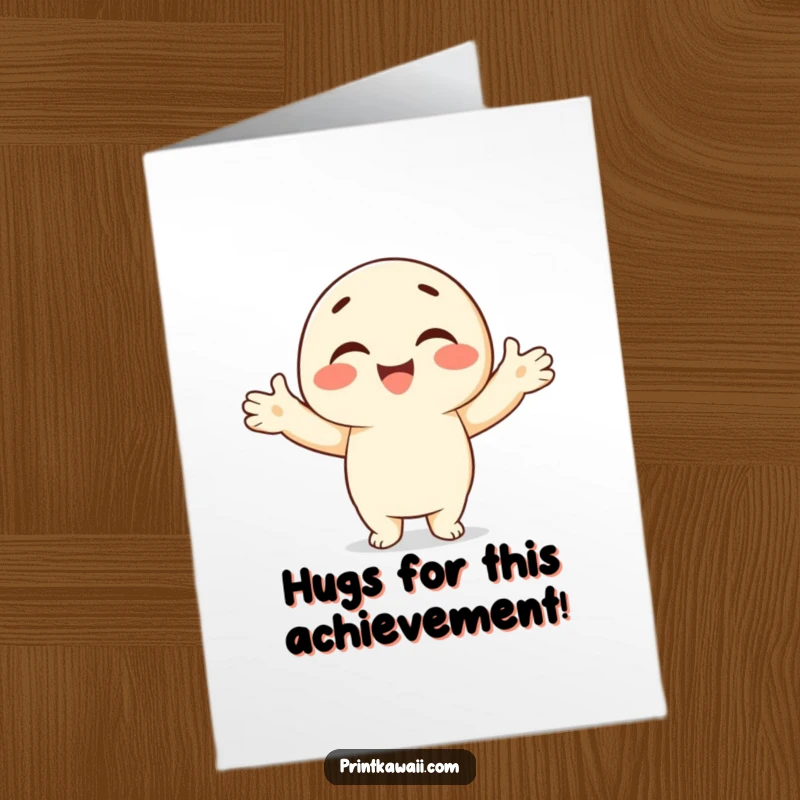 Funny Free Printable Congrats Card: Character with open arms smiling, offering a warm embrace to celebrate success.