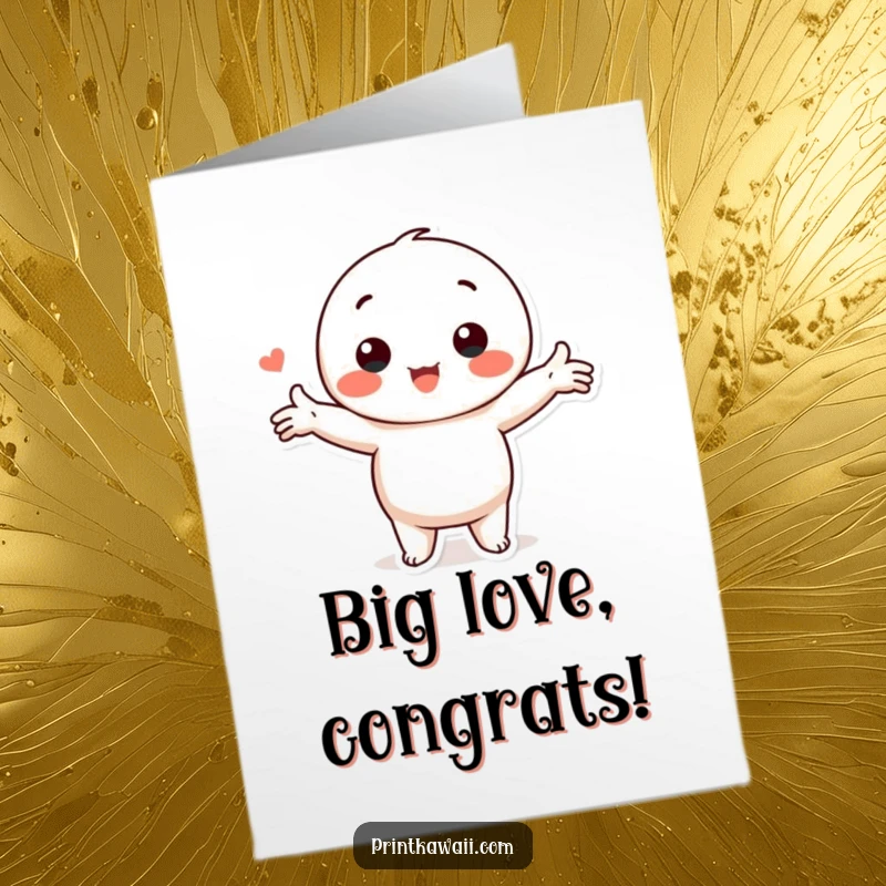 Funny Free Printable Congratulations Card: Cute kawaii character with outstretched arms in a loving pose, conveying warm congratulations.