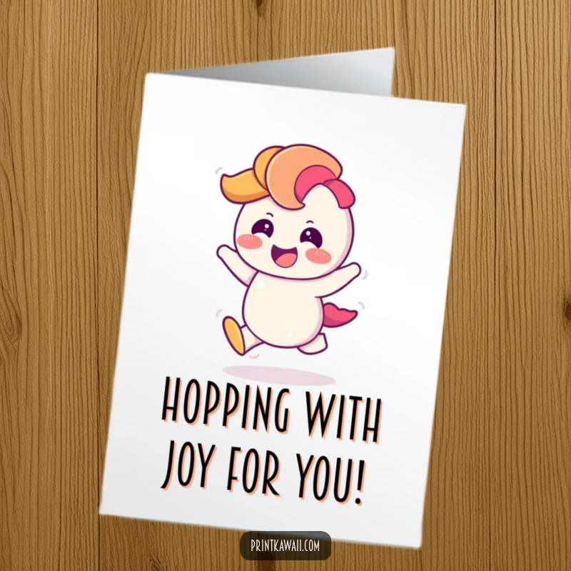 Funny Free Printable Congratulations Card with a giggling rainbow character hopping with glee, a celebratory downloadable card.