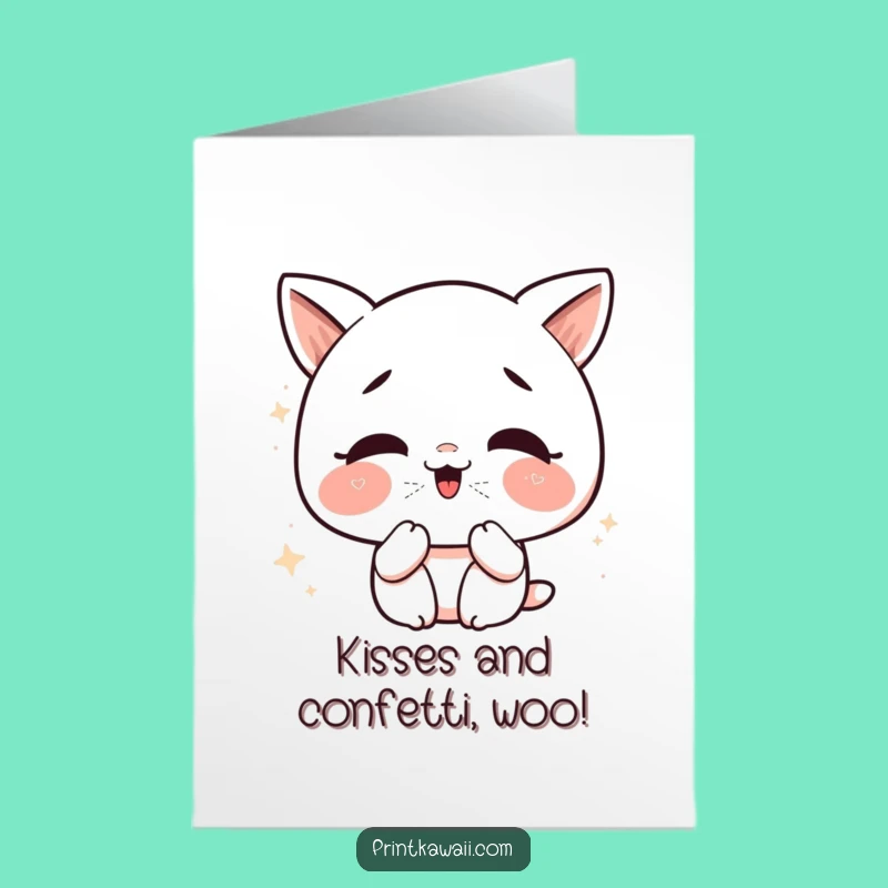 Free Printable Kawaii Glitter Kiss Card for Sparkling Success