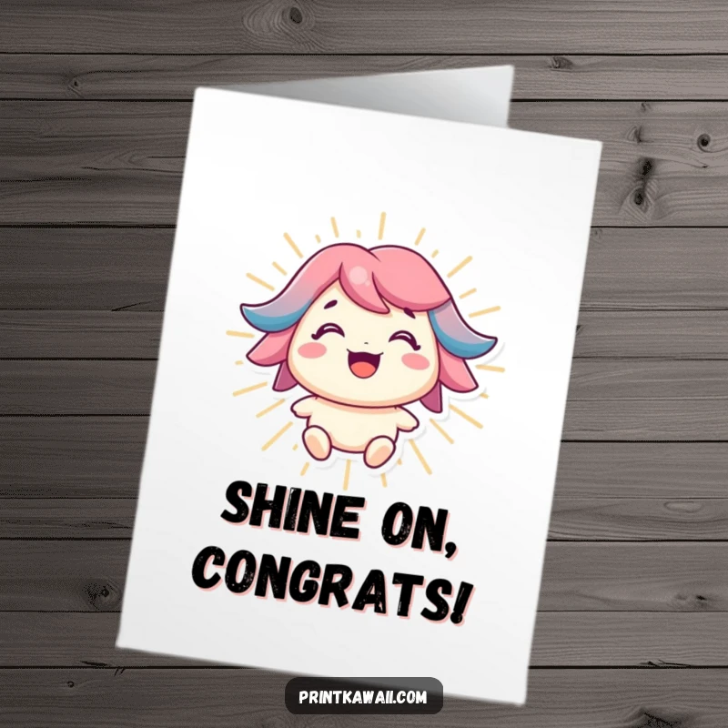 Funny Free Printable Congrats Card: Smiling character beams with radiating positive energy, celebrating achievements with joy.