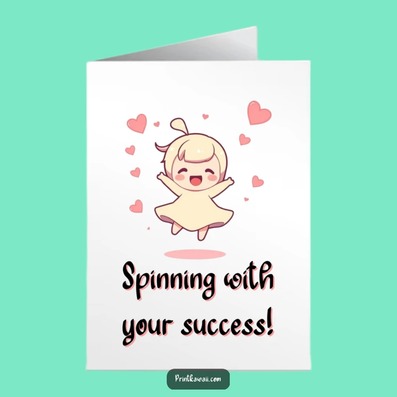 Free Printable Congrats Card: Joyful Spin Character - Downloadable Celebration