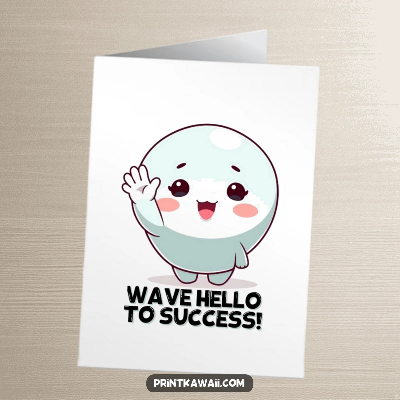 Funny Free Printable Congratulations Card featuring a cute character happily waving, perfect for celebrating any amazing accomplishment.