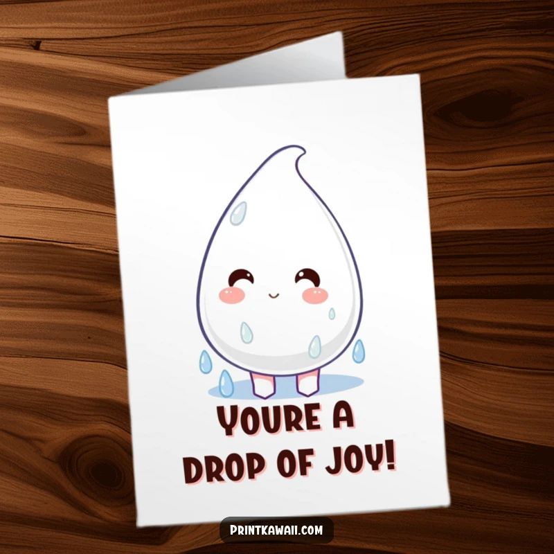 Funny Free Printable Congratulations Card showing a plump raindrop character happily dripping, a cheerful 'Print at Home' way to celebrate.