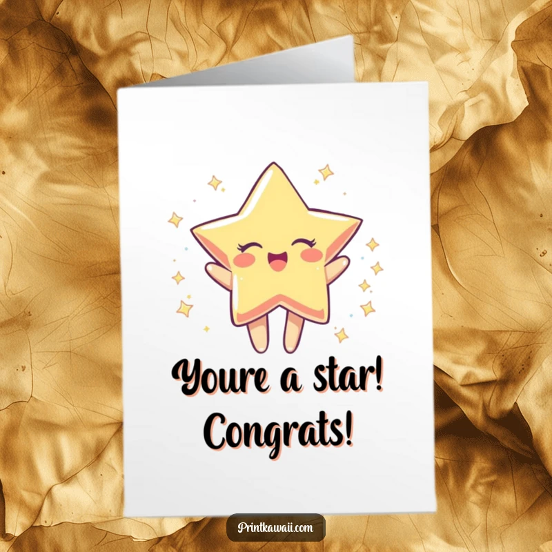 Free Printable Congratulations Card: A shiny star character doing a happy spin, radiating joy.