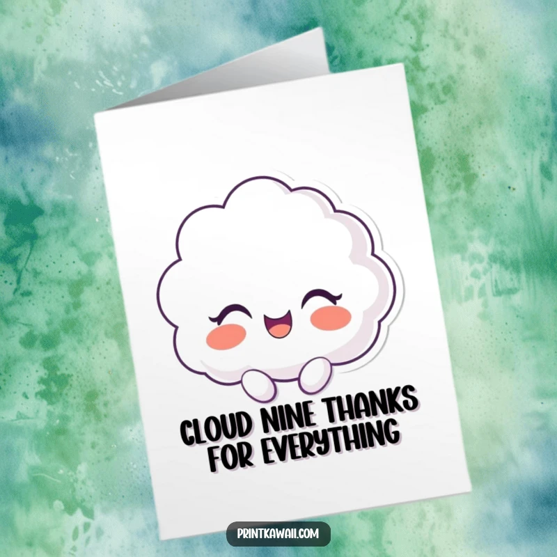 Funny Free Printable Thank You Card: A Happy Cloud Character Giggling Joyfully to Show Gratitude