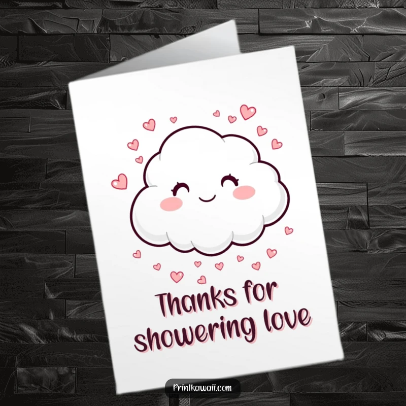 Free Printable Thank You Card: A smiling cloud releasing a gentle shower of tiny hearts.