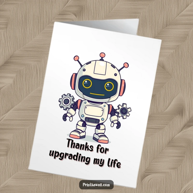 Funny Free Printable Robot Thank You Card, gears in motion, expressing sincere gratitude, a thoughtful downloadable gift.