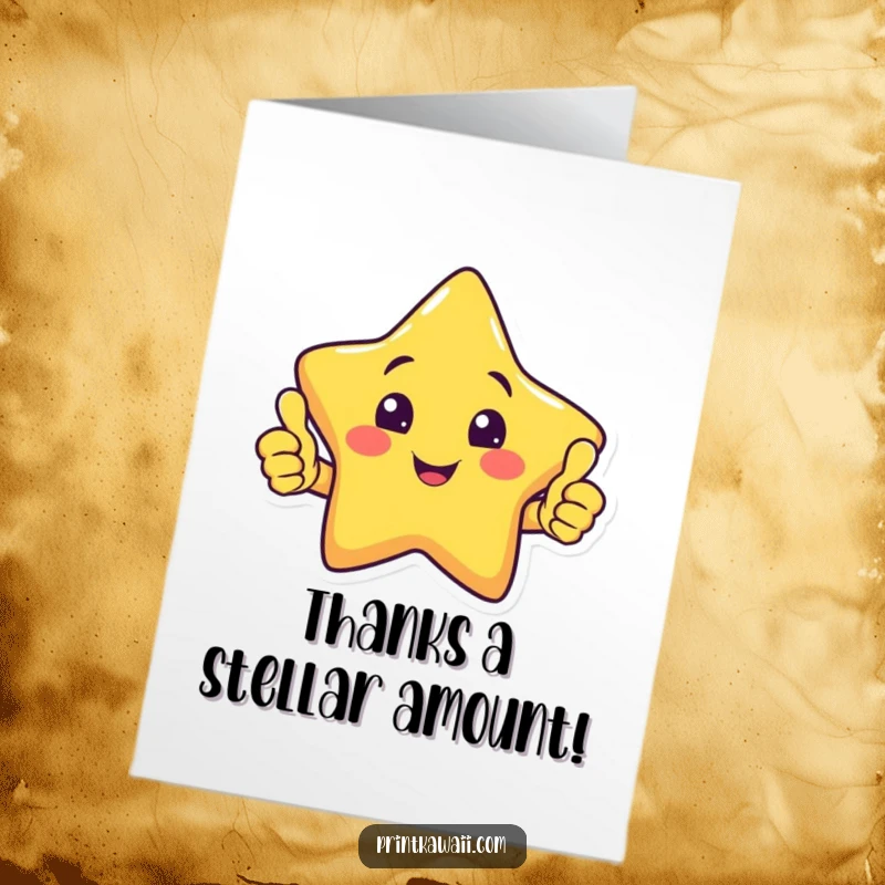 Funny Free Printable Thank You Card with a smiling star character giving a double thumbs up gesture.