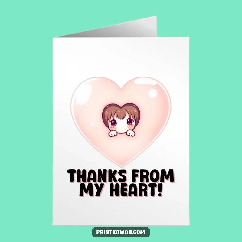 Free Printable Thank You Card: Shy Heart Peeker - Funny Downloadable Gift for Bashful Thanks