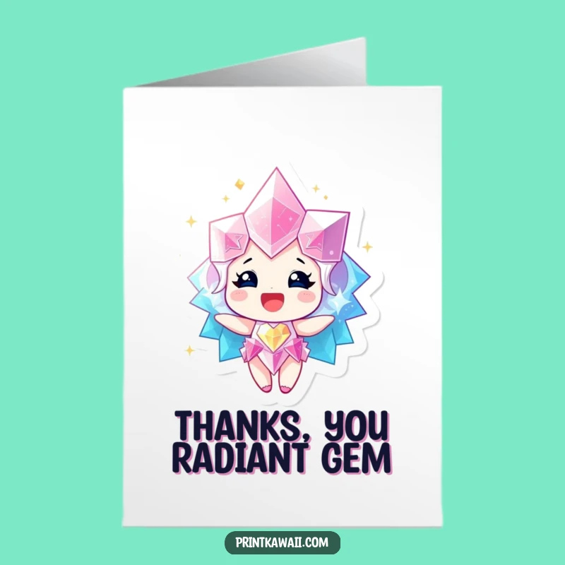 Free Printable Thank You Card: Sparkling Gem Happy Character Downloadable Gift