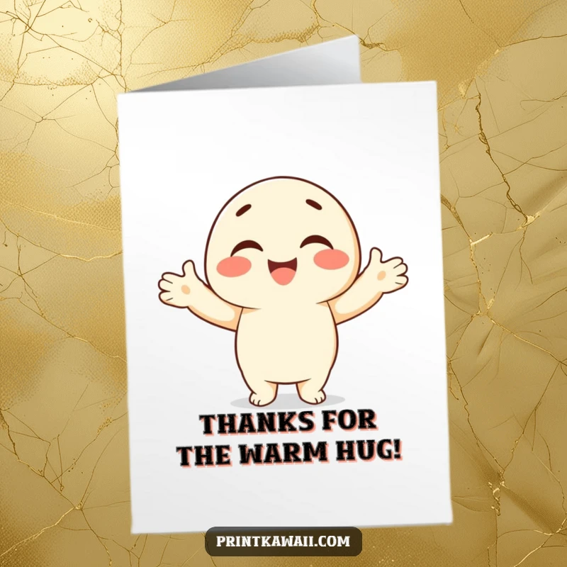 Funny Free Printable Thank You Card: Smiling character giving a warm, open-armed embrace to express gratitude.