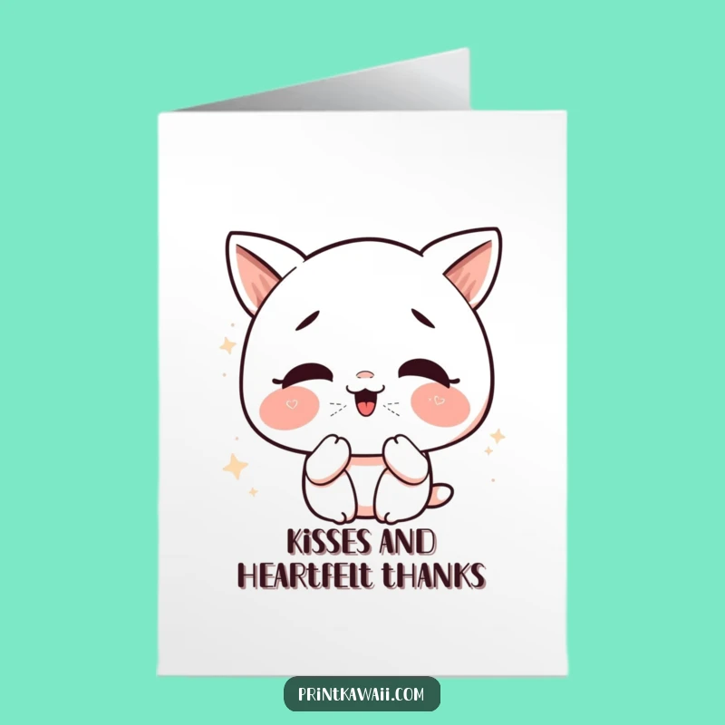 Free Printable Kawaii Glitter Kiss Thank You Card for Sweet Thanks