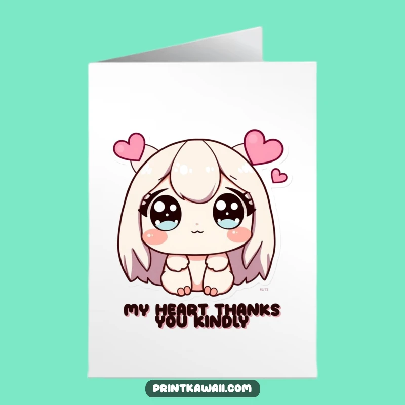 Free Printable Thank You Card: Sparkling Hearts Kawaii Funny Downloadable Gift!