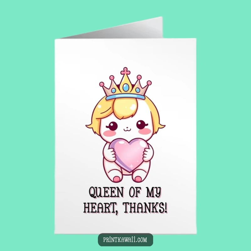 Free Printable Kawaii Crown Heart Thank You Card for Gracious Thanks
