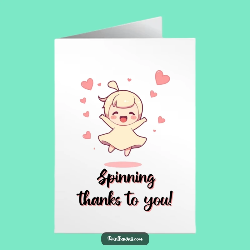 Free Printable Thank You Card: Joyful Spin Character - Downloadable Gratitude