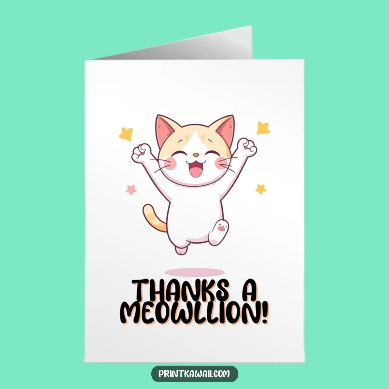 Free Printable Cat Thank You Card - Jumping Celebration for Funny Downloadable Gratitude