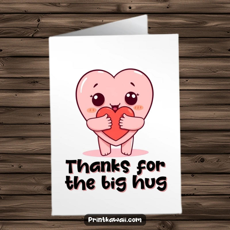 Free Printable Thank You Card: A loving heart character extending a huge, warm, comforting hug.