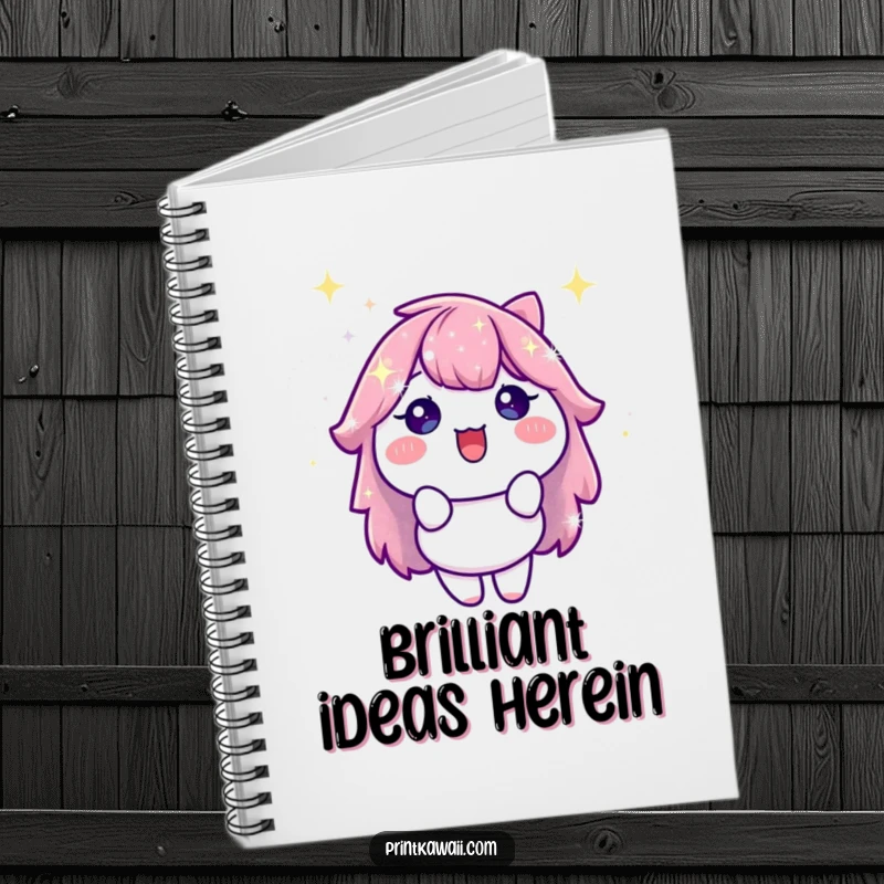 Funny Notebook with a delighted, stylized sparkle character, perfect for capturing notes and dreams with a side of shimmering, cheerful energy.