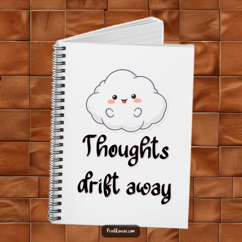Funny notebook with a fluffy cloud character on the cover, perfect for journaling whimsical thoughts and creative ideas.