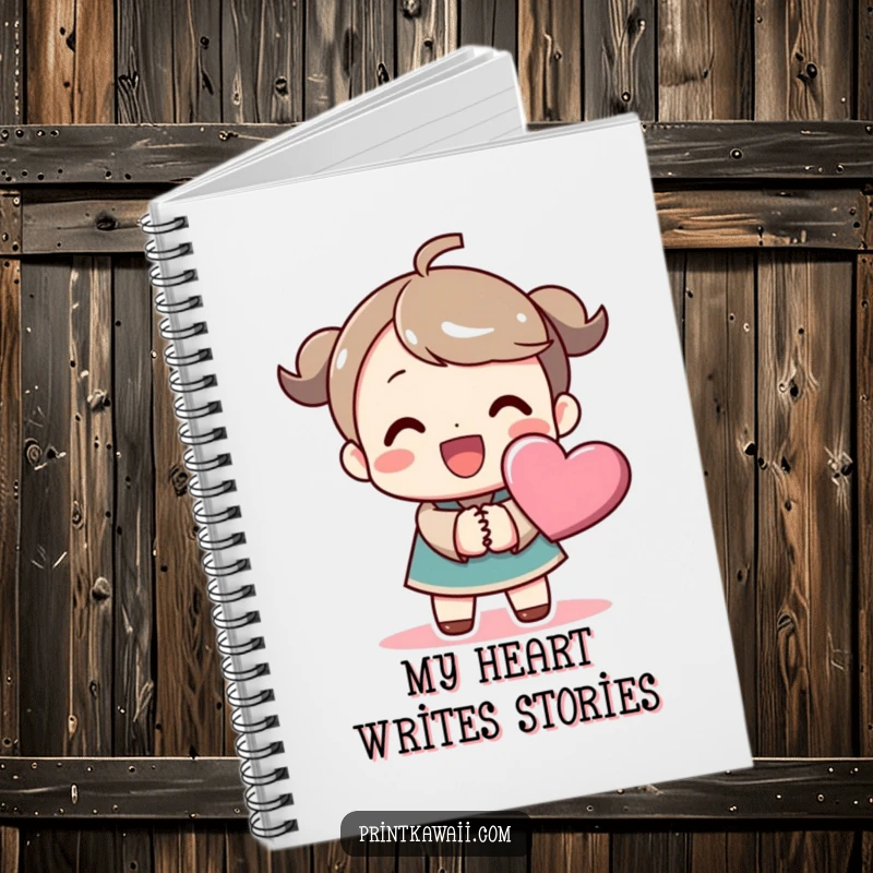 Funny notebook with a beaming character holding hands with a stylized heart symbol, perfect for journaling and expressing love.