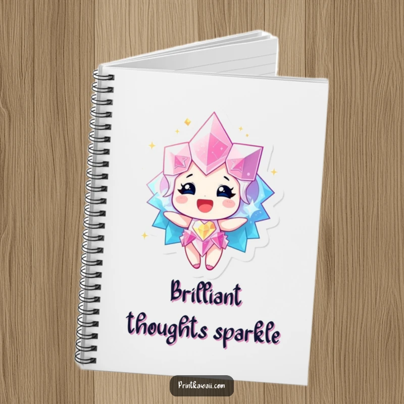 Funny Notebook featuring a sparkling gem character radiating happiness, perfect for jotting down radiant ideas and inspirations.