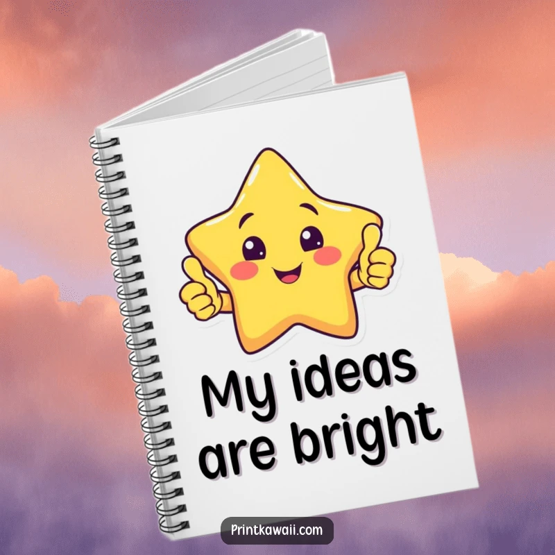 Funny notebook featuring a smiling star character giving a double thumbs up, ready to inspire your notes and brilliant ideas.